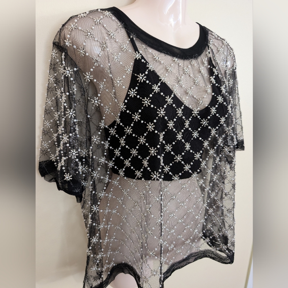 Free People Loir Embellished Top Black Large NWT - Picture 5 of 11